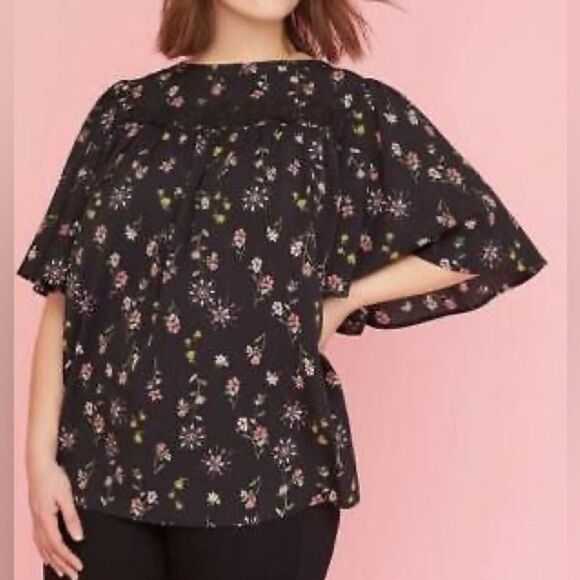 Lane Bryant Moroccan top shirt size 18 black pink bell sleeves women’s Blouse - Picture 1 of 5